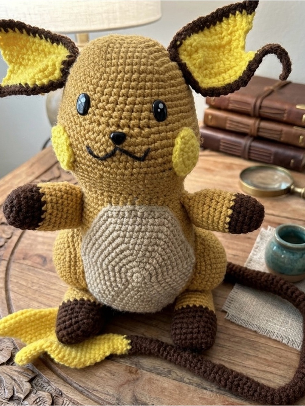 Handmade Crochet Raichu Plush - Yellow & Brown